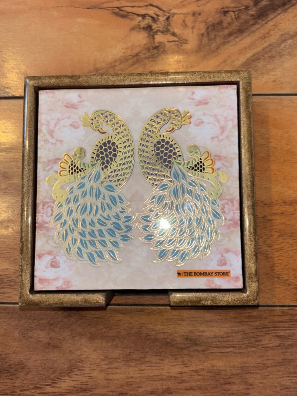 ✨SOLD✨The Bombay Store Gold & Blue Peacock coasters